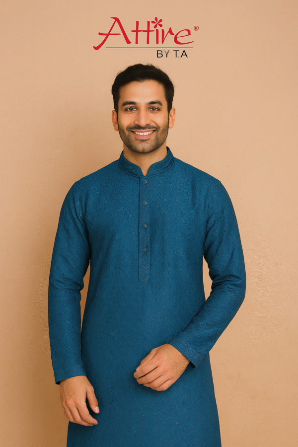 Attire Chikankari Kurta Pajama (teal blue)