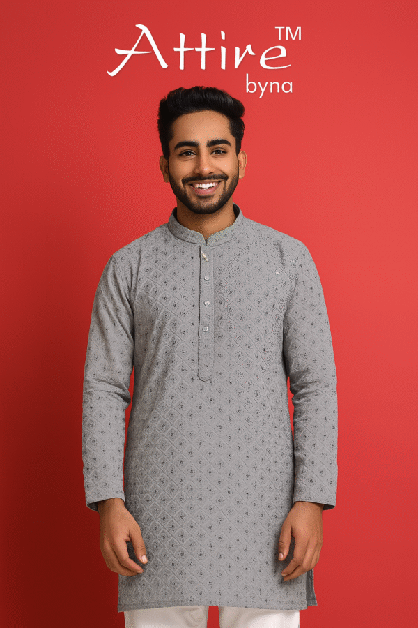 Attire Chikankari Kurta Pajama (grey)