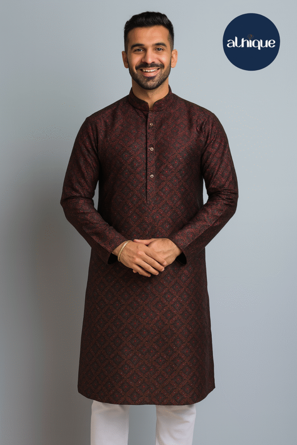 Attire Chikankari Kurta Pajama (dark brown)