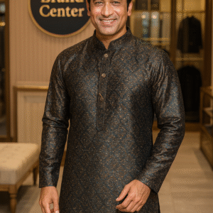 Attire Kurta Pajama (Embroided Work, Brown & Black)