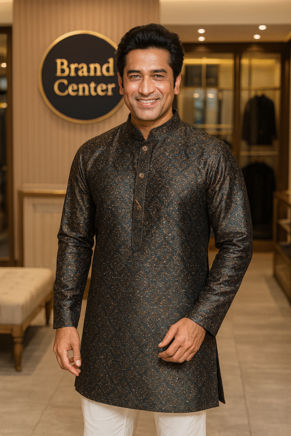 Attire Kurta Pajama (Embroided Work, Brown & Black)