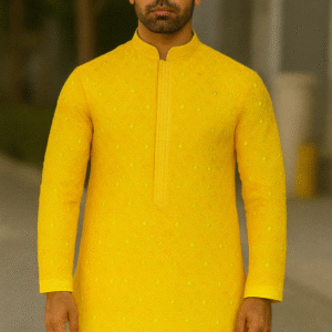 Attire Geometric Embroided Chikankari Kurta Pajama (Yellow)