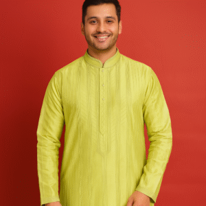 Attire Kurta Pajama (Embroided Work, Lime Green)