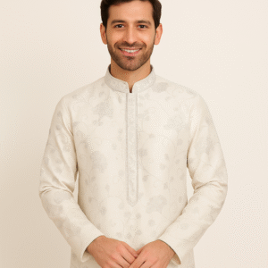 Attire Kurta Pajama Party Wear (Embroidered Work, Off-White)