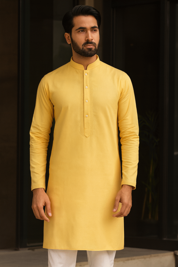 Attire Kurta Pajama (Yellow Solid)