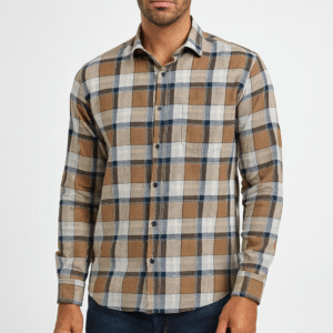 Casual Check Shirt (Beige Base with Blue & White)