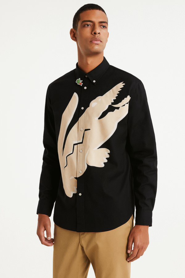 Black Casual Wear Shirt with Crocodile Print