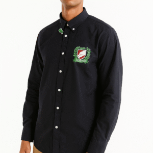 Black Casual Shirt with Chest Embroidery