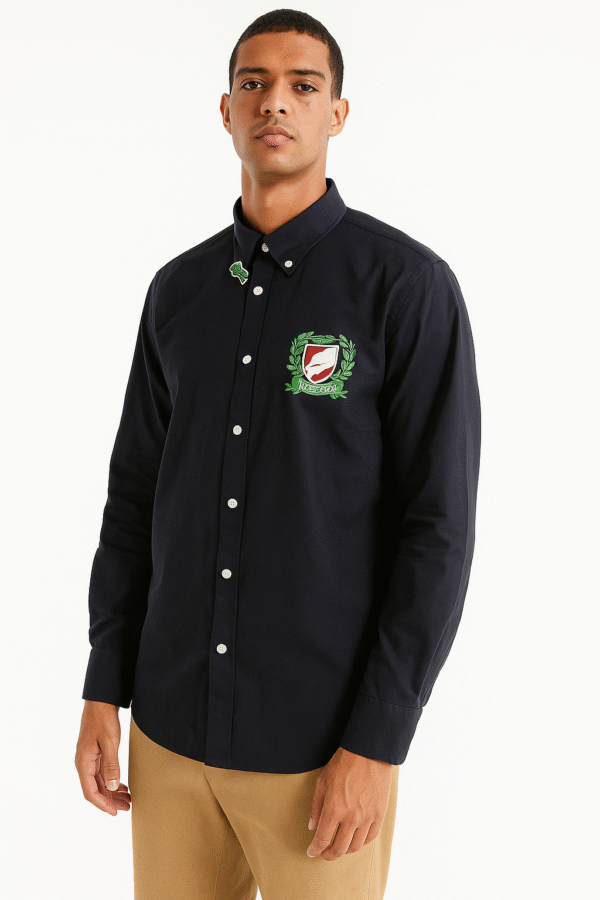 Black Casual Shirt with Chest Embroidery