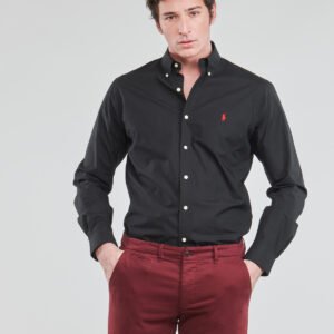 Black Solid Casual Shirt with White Buttons