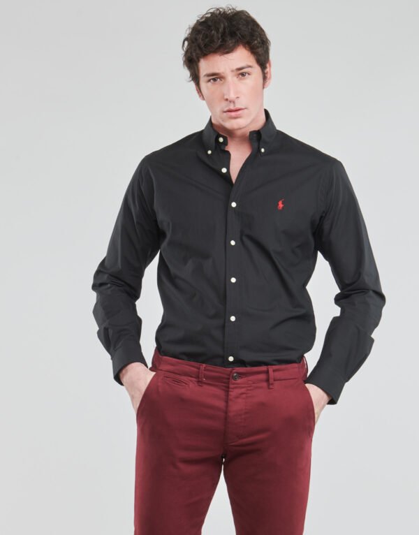 Black Solid Casual Shirt with White Buttons
