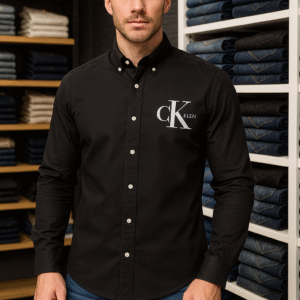 Casual Shirt (Black Solid with CK Logo)