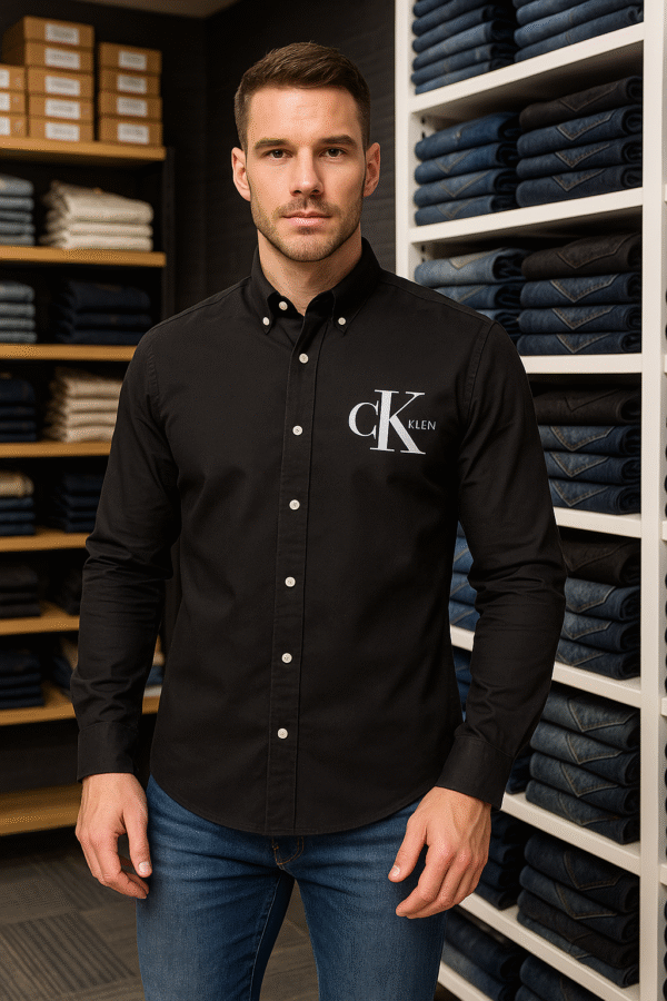 Casual Shirt (Black Solid with CK Logo)