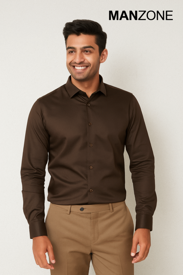 Brown solid slim fit party wear shirt