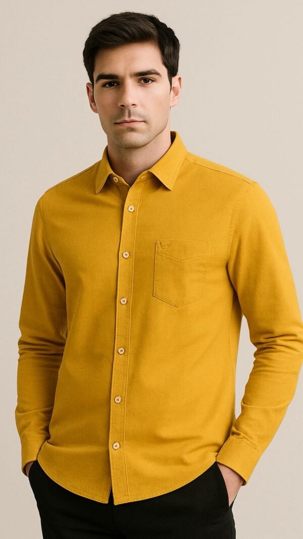 Casual Shirt (Dark Yellow Solid, 100% Cotton)