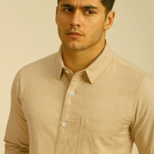 Casual Shirt (Dark Beige Solid, 100% Cotton)