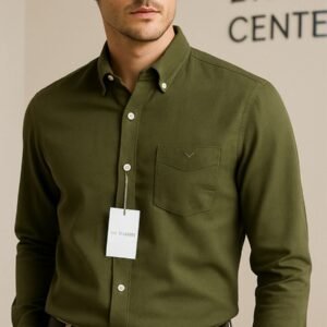 Casual Shirt (Green Solid, 100% Cotton)
