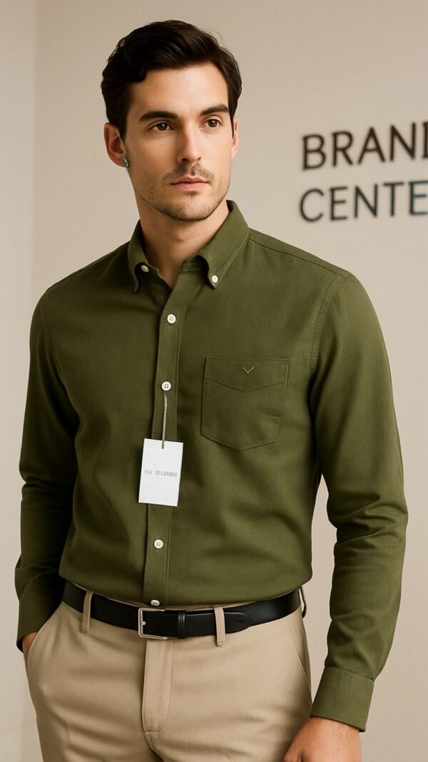 Casual Shirt (Green Solid, 100% Cotton)