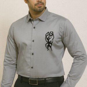 Grey party wear shirt (fist embroidered)