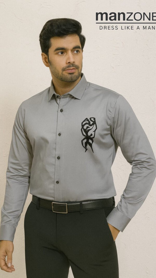 Grey party wear shirt (fist embroidered)
