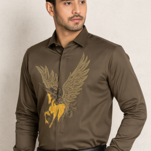 Khaki party wear shirt (Horse embroidered)