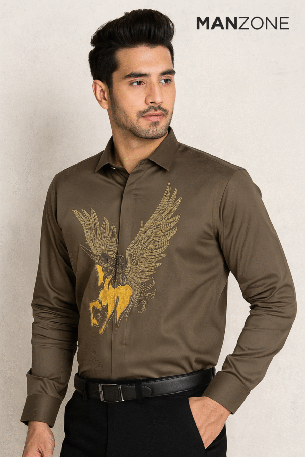 Khaki party wear shirt (Horse embroidered)