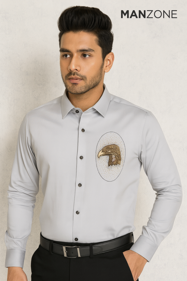 Light grey party wear shirt (eagle embroidered)