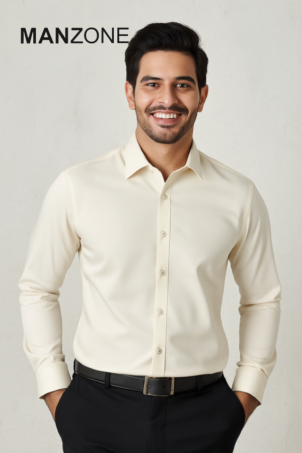 Light yellow solid slim fit party wear shirt