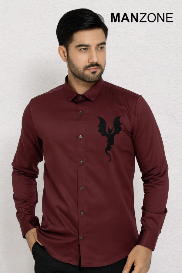 Maroon party wear shirt (dragon motif)