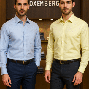 Oxemberg formal shirt (sky blue and yellow, 100% cotton)