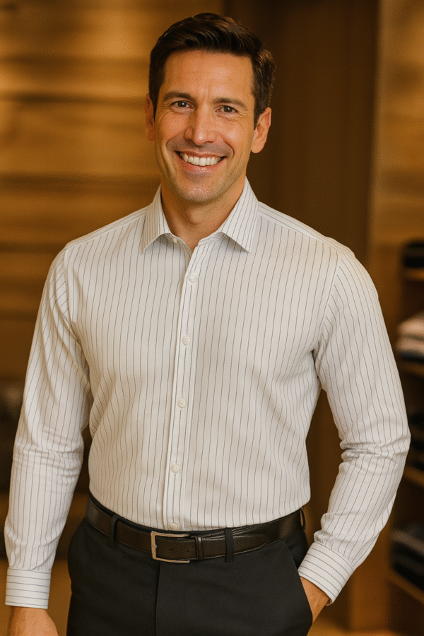 Oxemberg formal shirt (white with black stripes, 100% cotton)