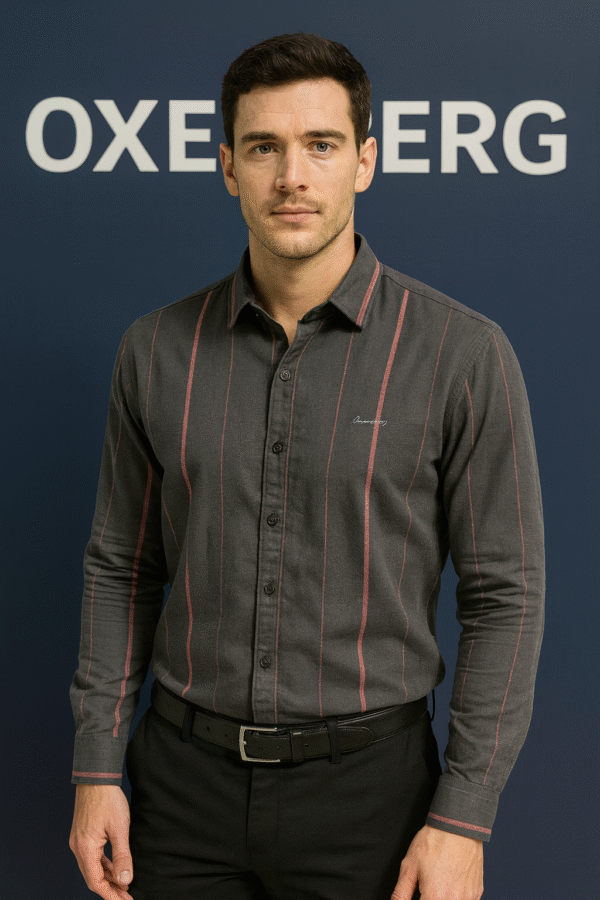 Oxemberg Casual Shirt (Black/Dark Grey with Vertical Stripes)
