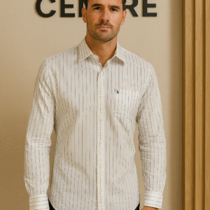 Oxemberg Pure Cotton Candy Striped Casual Shirt (White & Blue)