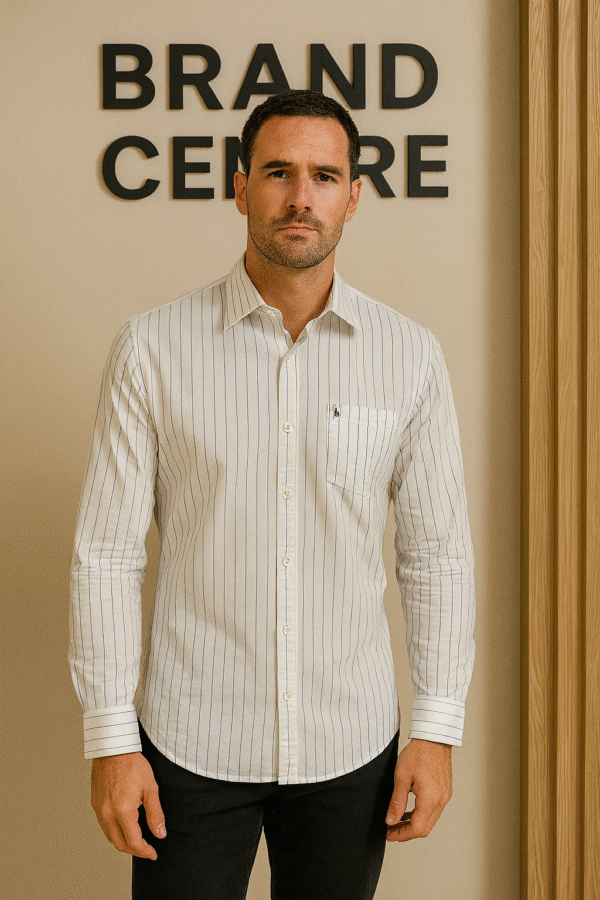 Oxemberg Pure Cotton Candy Striped Casual Shirt (White & Blue)