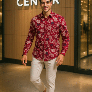 Oxemberg Casual Shirt (Red & White Flower Print)
