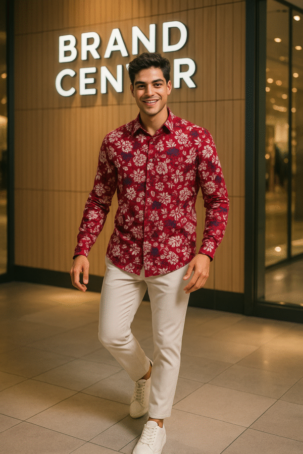 Oxemberg Casual Shirt (Red & White Flower Print)