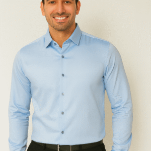 Sky blue solid slim fit party wear shirt