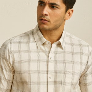 J.Hampstead Casual Shirt (Light Beige Check with Super Fine Cotton)