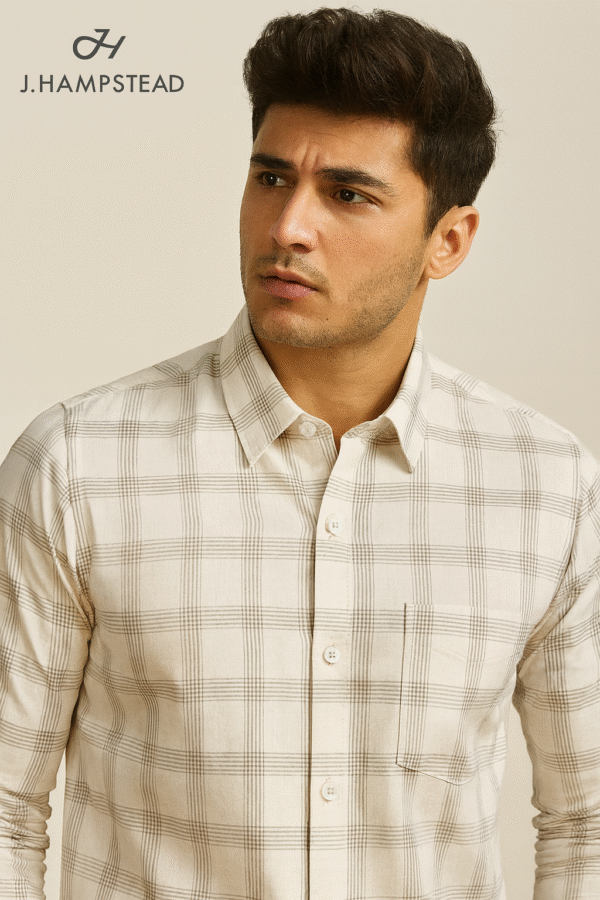 J.Hampstead Casual Shirt (Light Beige Check with Super Fine Cotton)