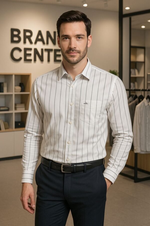 Oxemberg Casual Striped Shirt (White & Black Candy Striped)