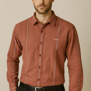 Siyaram's 100% Cotton Jacquard Shirt (Light Maroon with Grey Stripes)