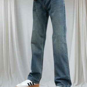 Non strech Raw wash straight fit dark dusty blue colour jean