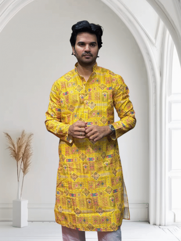 kurta pajama with white pajama party wear (Yellow)
