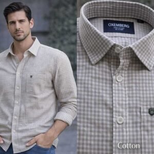 premium cotton casual  mini check shirt . crafted with breathable 100% cotton compact yarn . ideal for office casuals .  
