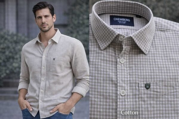 premium cotton casual  mini check shirt . crafted with breathable 100% cotton compact yarn . ideal for office casuals .  
